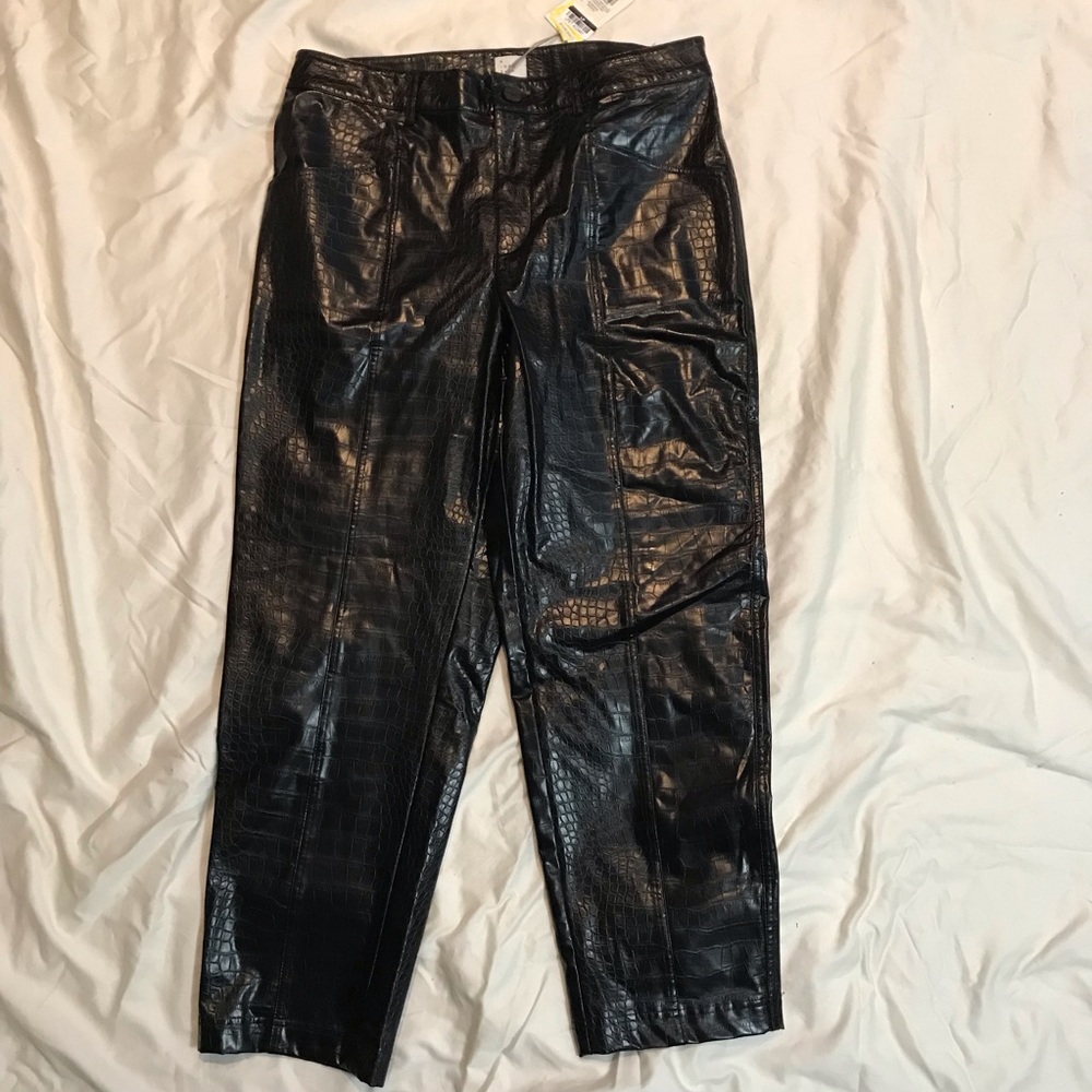 A New Day Black Faux Leather Croc Embossed Straight Leg Pants Size 12 NWT